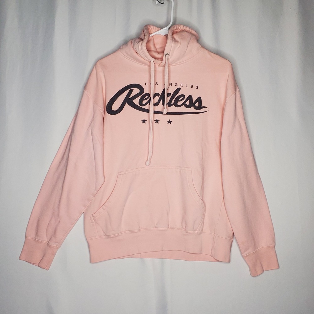 Young Reckless Hoodie Sweatshirt Womens Medium Pastel Light Pink Long Sleeve